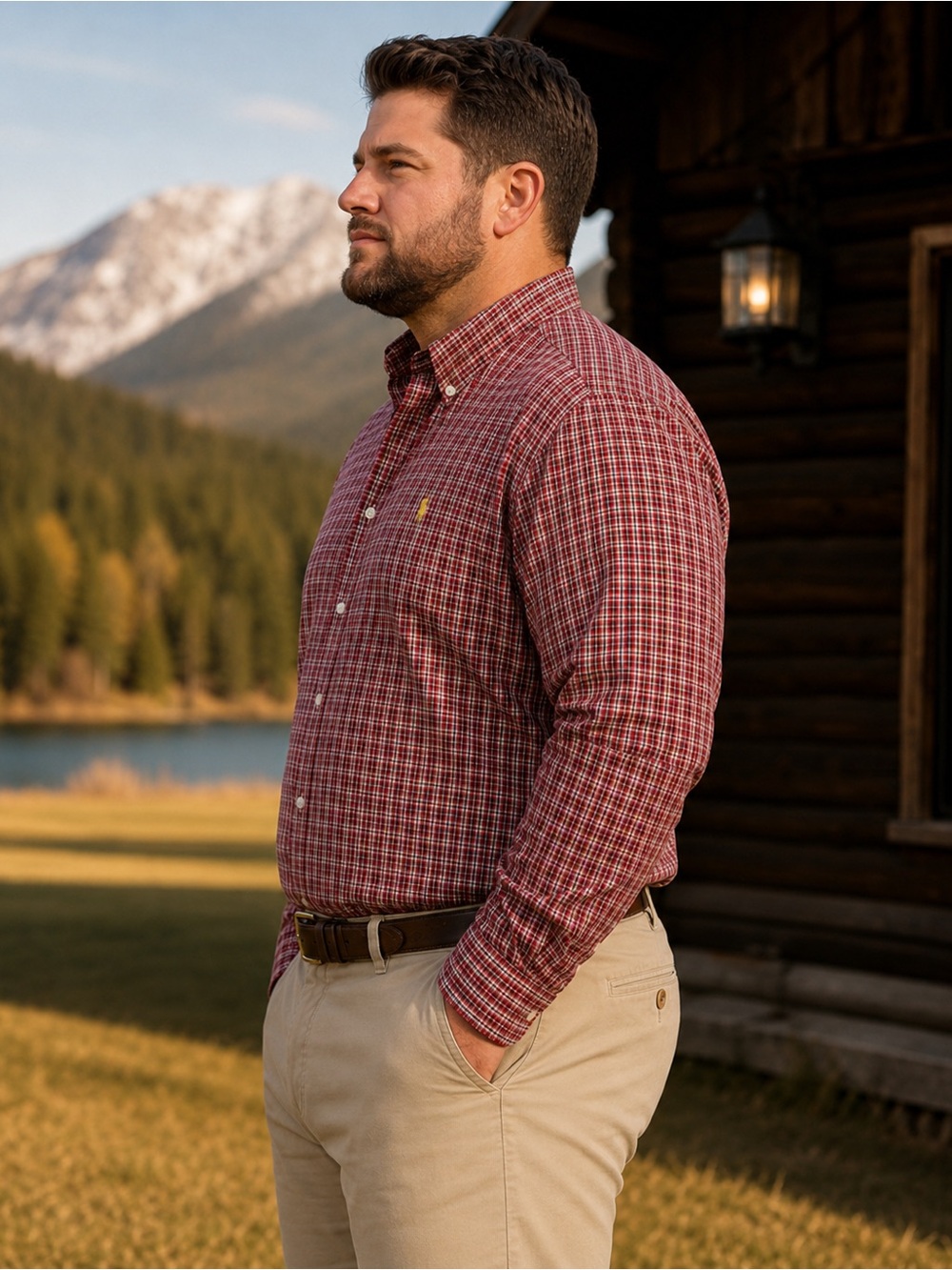 Ralph Lauren Red and White Plaid Casual Button-Down Shirt - Picture 2 of 8